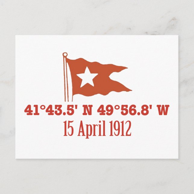 Titanic Sinking GPS Coordinates & White Star Flagg Vykort (Framsida)