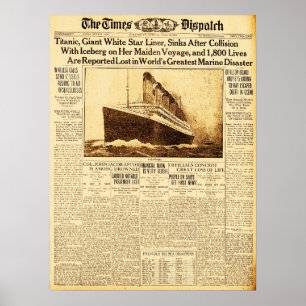 Titanic Sinks efter kollision med Iceberg 1912 Poster
