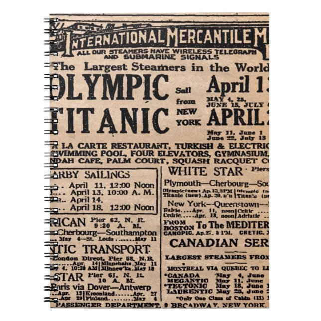 Titanic tidningsannons anteckningsbok (Framsidan)