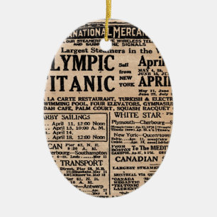 Titanic tidningsannons julgransprydnad keramik