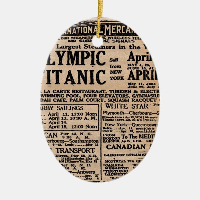Titanic tidningsannons julgransprydnad keramik (Framsidan)