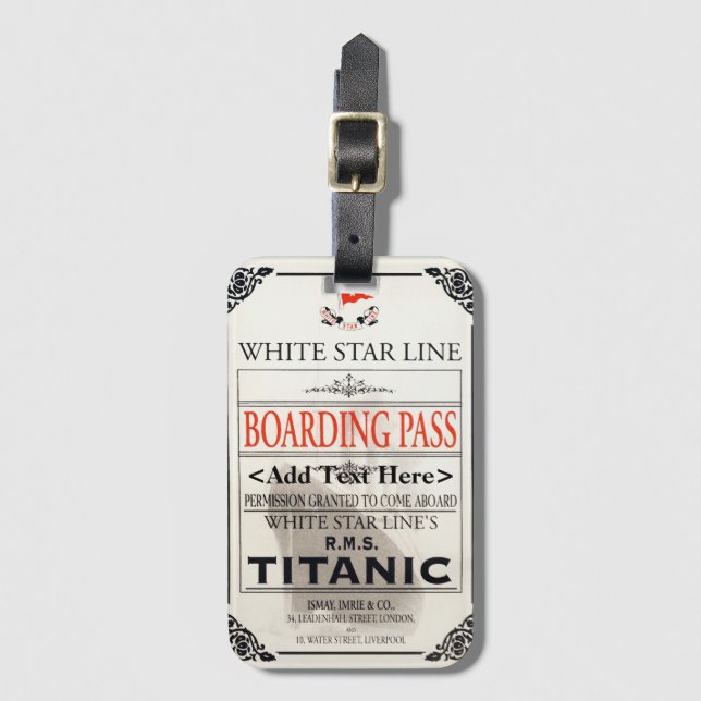 Titanic White Star Line Boarding Pass - Lägg till  Bagagebricka (Framsida vertikal)