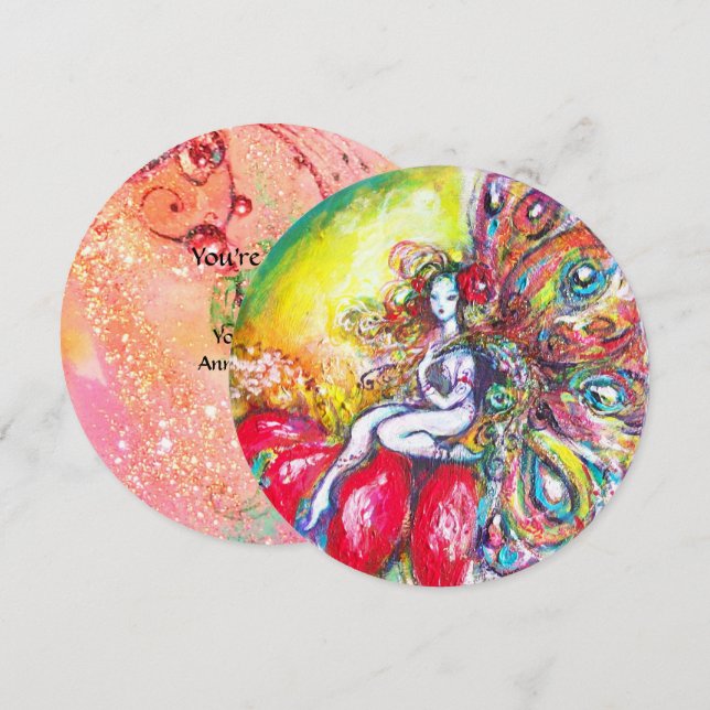 TITANIEN OCH RED FLOWER ,Grönt Gult Rosa Sparkles Inbjudningar (Fram/baksida)