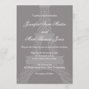 Titanium och White Paris Eiffel Torn Bröllop Inbjudningar