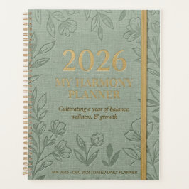 Titel: 2026 My Harmony Dagbok | Sage Floral