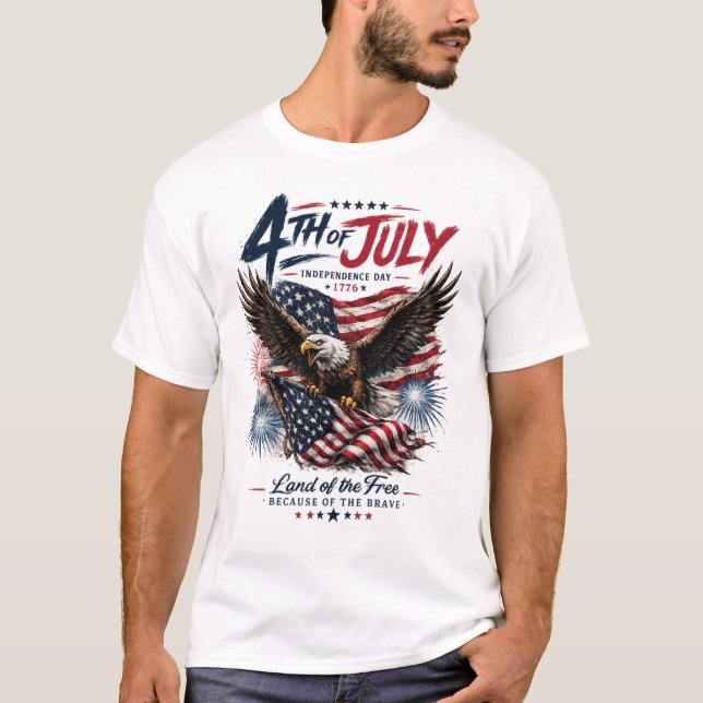Titel: 4:e juli Vitörnad Patriotisk T-Shirt för Am (Framsida)