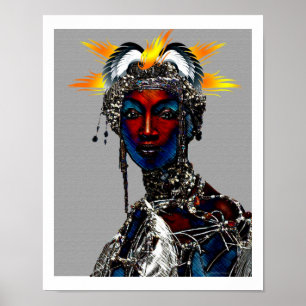 Titel: Afrikansk stamkvinna i Ceremonial Headdres Poster