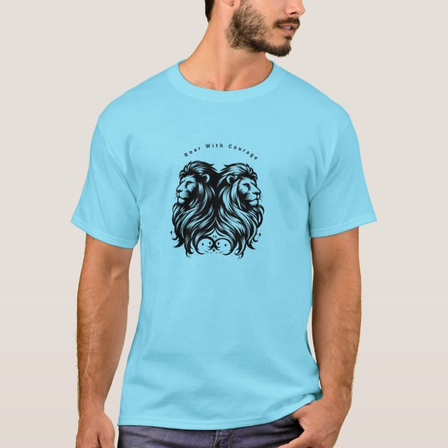 Titel: Blue T-Shirt med Twin Lejon och Roar with (Framsida)