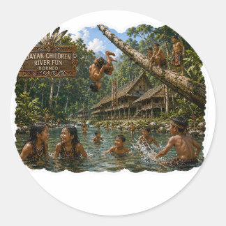 TITEL DAYAK BARN FLOD KUL BORNEO DEKAL RUNT KLISTERMÄRKE
