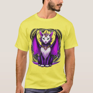Titel: Dragon Cat Wizard - Black, White & Lila T Shirt
