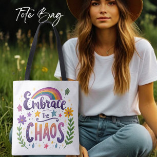 Titel embrace the Chaos Tote Bag, Positive Vibes. Tygkasse
