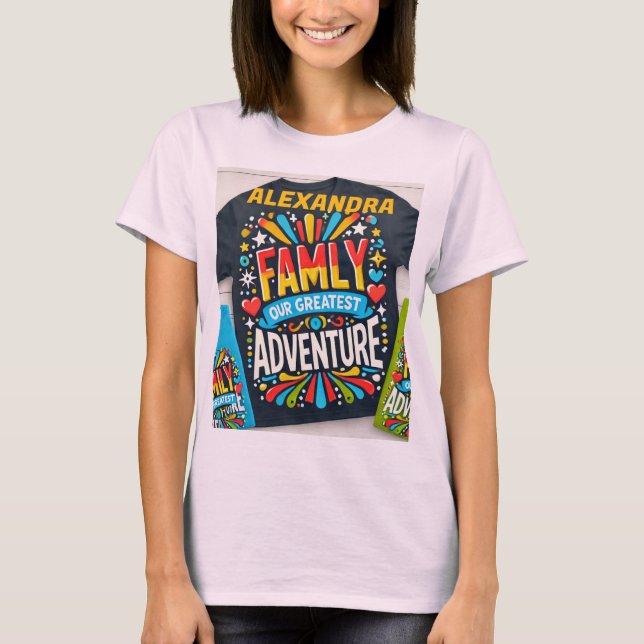 Titel: "Familjens Äventyr-besättning - Matchande r T Shirt (Framsida)