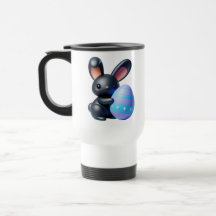 Titel: Festive Black Bunny Holding Decorated Egg