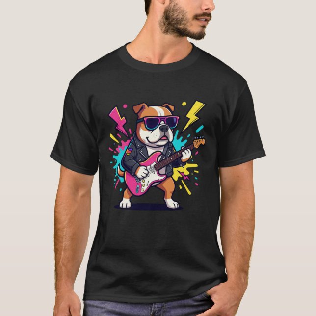 Titel: Funky Serietecknad Hund Grafisk T-Shirt  (Framsida)