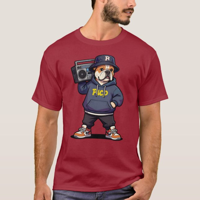 Titel: Funky Serietecknad Hund Grafisk T-Shirt  (Framsida)
