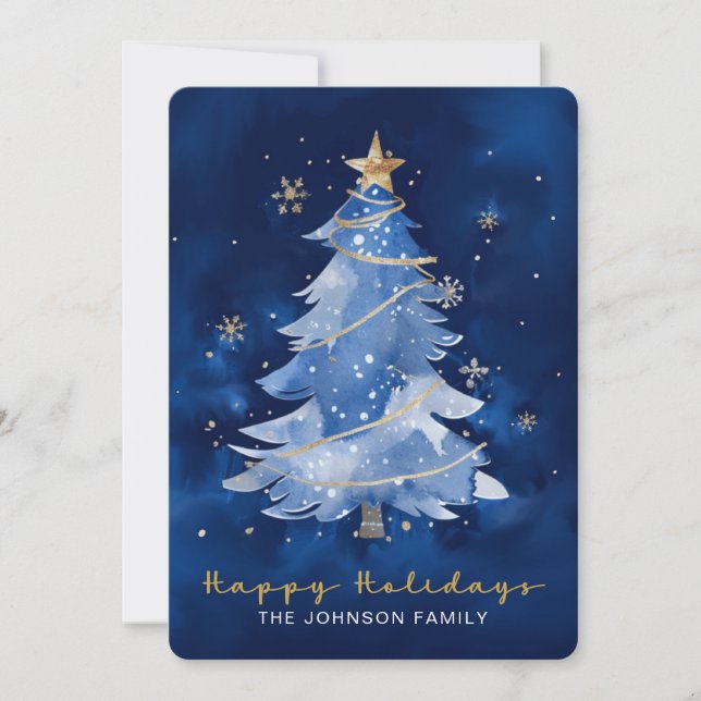 Titel: Glad helg Elegant  Navy Guld jul Kort (Framsida)