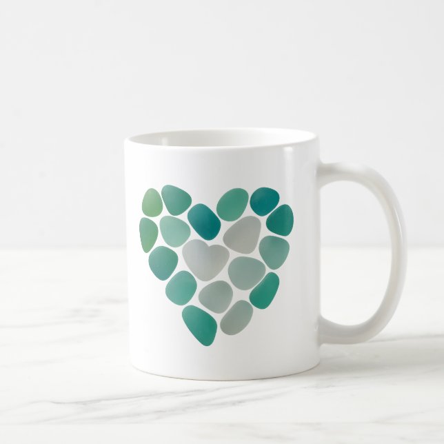 Titel: Hjärtformat sjöglas kuststrandmugg Kaffemugg (Höger)