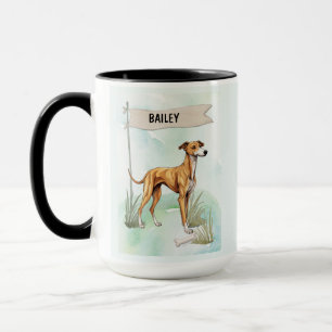 Titel:
Målad Greyhound Hund med Namn Mugg