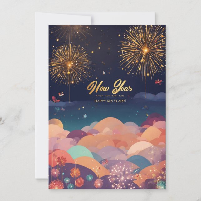 Titel: "Nyårs Extravaganza: Gnistrande Ballong Julkort (Framsida)