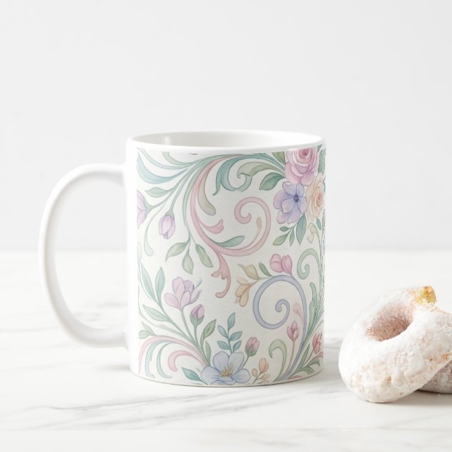 Titel Pastelldrömmar: Handmålad akvarellflora Kaffemugg (Med munk)