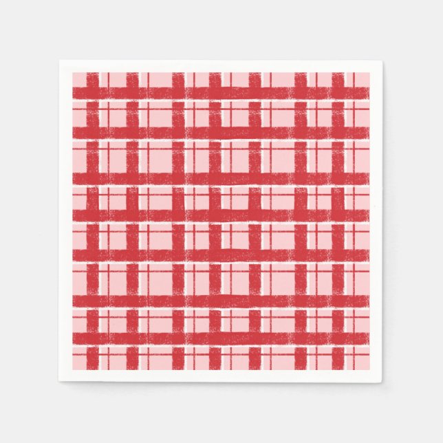 Titel  Rosa & Röd Texturerad Rutig Mönster | Klass Pappersservett (Framsidan)