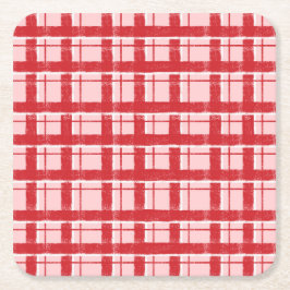 Titel Rosa & Röd Texturerad Rutig Mönster | Klass Underlägg Papper Kvadrat