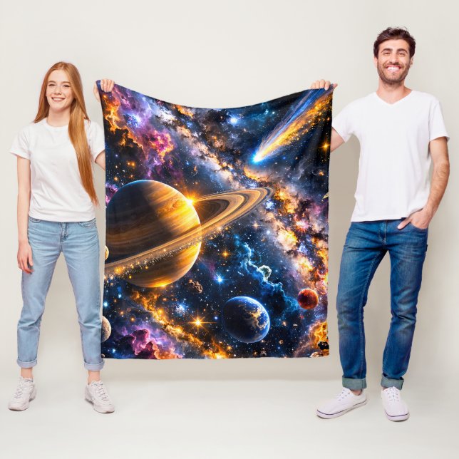 Titel Saturn och komisk galaktisk plyschfilt de Fleecefilt (På plats)