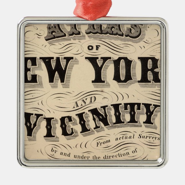 Titel Sida Atlas of New York, närhet Julgransprydnad Metall (Framsidan)