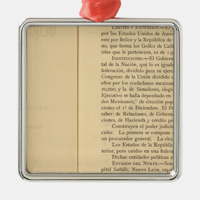 Titel Sida av Mexikos atlas 1874 Julgransprydnad Metall (Framsidan)