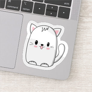 Titel: Sött Vitt Kawaii Kattdekal - Minimalistisk Klistermärken
