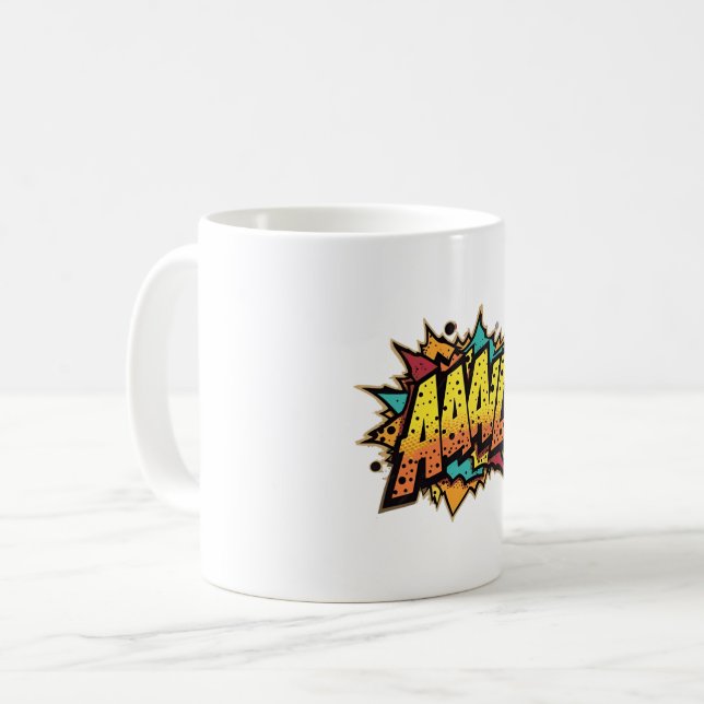 Titel: "Tecknad Bok Burst: AAAL! Pop Art Kaffemugg (Framsida vänster)