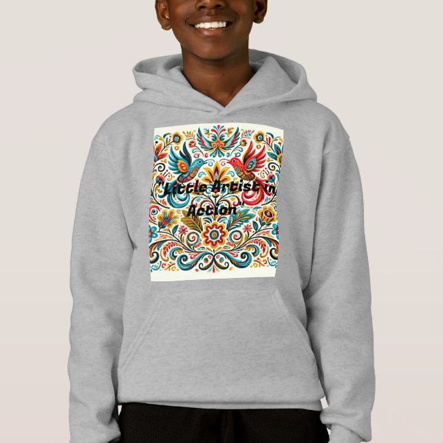 Titel: Vibrant Folk Art Blommönster T-Shirt (Framsida)