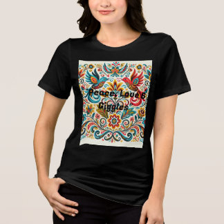 Titel: Vibrant Folk Art Blommönster T-Shirt