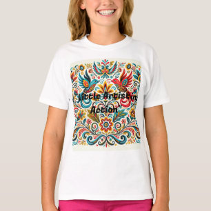 Titel: Vibrant Folk Art Blommönster T-Shirt
