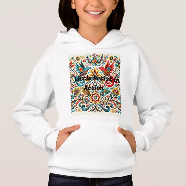 Titel: Vibrant Folk Art Blommönster T-Shirt (Framsida)