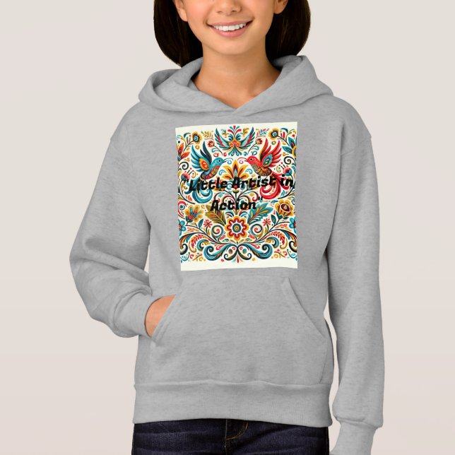 Titel: Vibrant Folk Art Blommönster T-Shirt (Framsida)