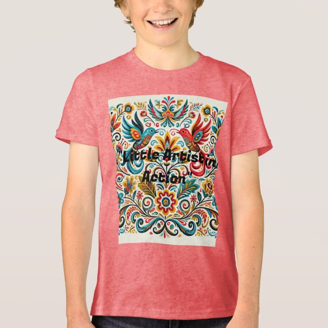 Titel: Vibrant Folk Art Blommönster T-Shirt (Framsida)