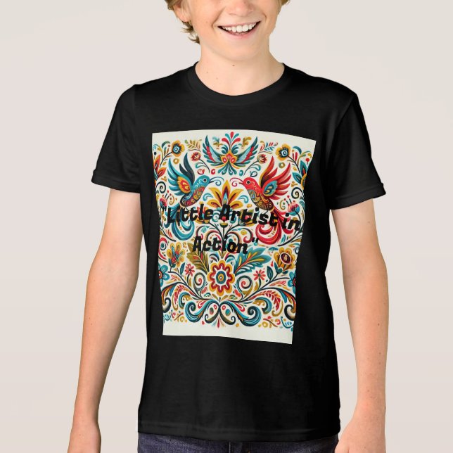 Titel: Vibrant Folk Art Blommönster T-Shirt (Framsida)