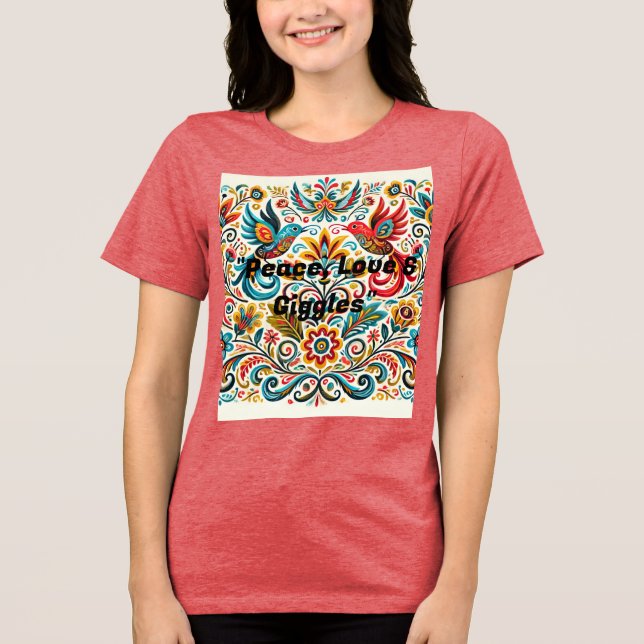 Titel: Vibrant Folk Art Blommönster T-Shirt (Framsida)