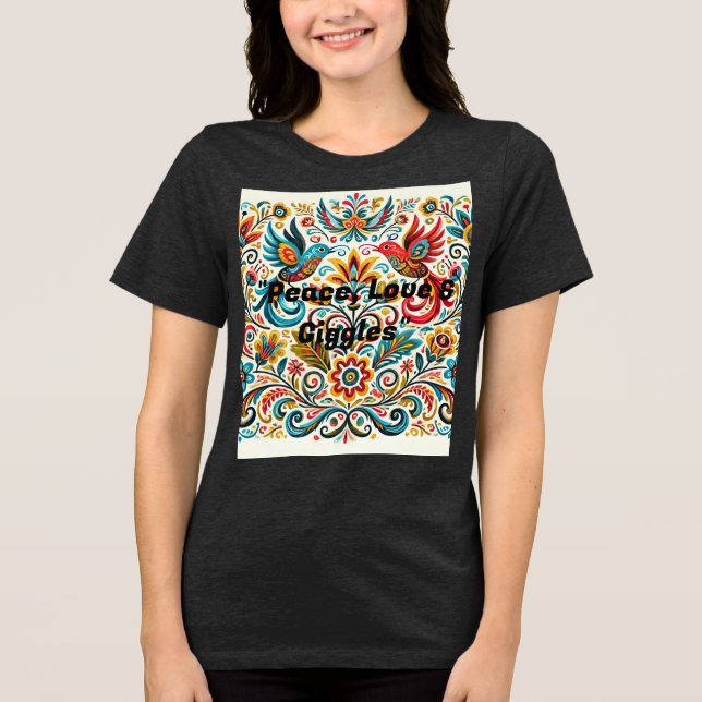 Titel: Vibrant Folk Art Blommönster T-Shirt (Framsida)
