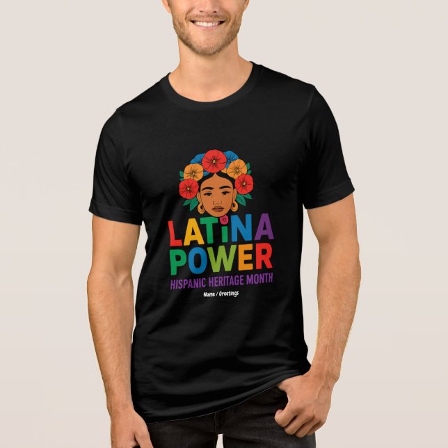 Titel: Women Latina Power Flowers Hispanic Month T Shirt (Framsida)