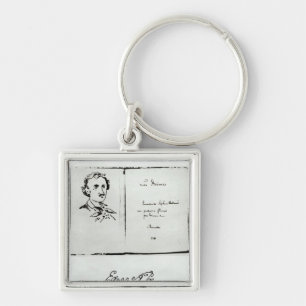 Titelsida av "Les Poemes" vid Edgar Allan Poe Fyrkantig Silverfärgad Nyckelring