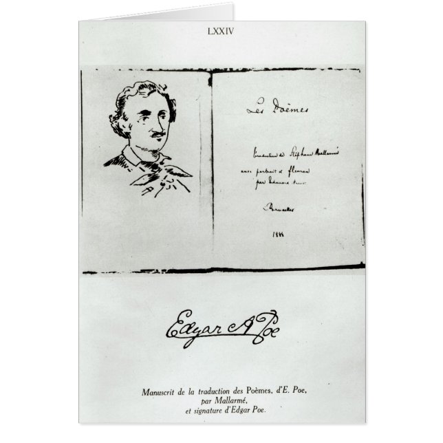 Titelsida av "Les Poemes" vid Edgar Allan Poe Hälsningskort (Framsidan)