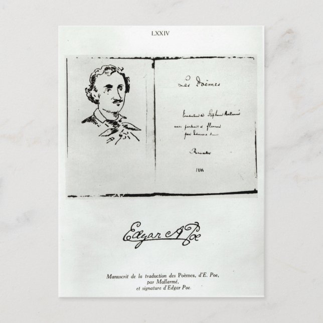 Titelsida av "Les Poemes" vid Edgar Allan Poe Vykort (Framsida)