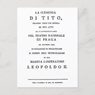 Titelsida för La Clemenza di Tito Libretto Vykort