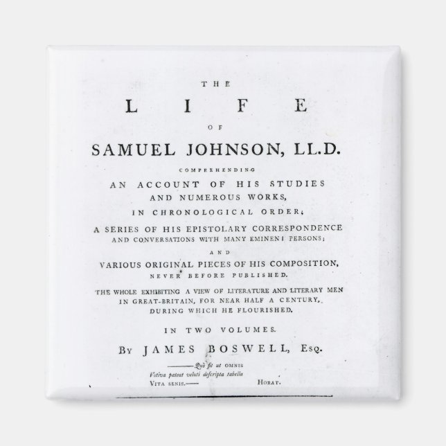 Titelsida från "Samuel Johnson liv" Magnet (Framsidan)
