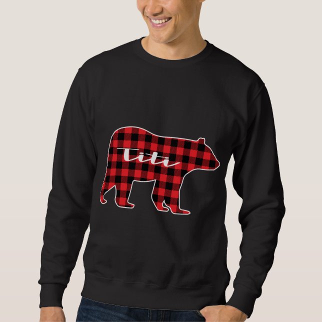 Titi Bear Red Plade-familjen matchande jul Paja Lång Ärmad Tröja (Framsida)