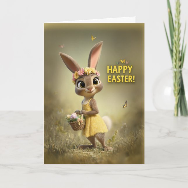 Title Adorable Easter Bunny with Basket and Flower Kort (Framsida)