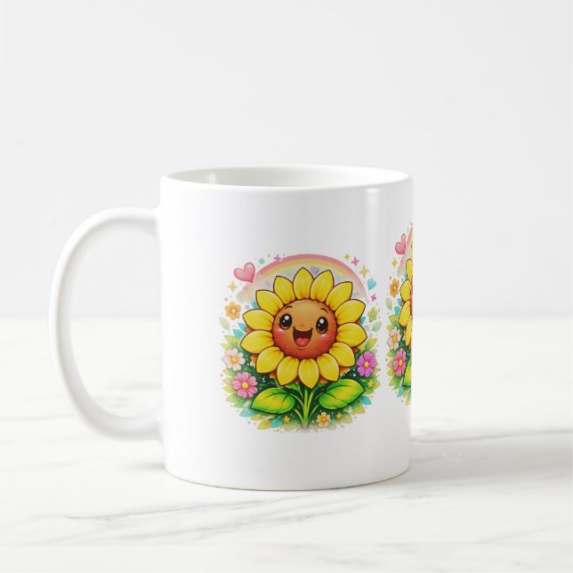 🌻 Title Cute Smiling Sunflower Rainbow Garden Kaffemugg (Vänster)