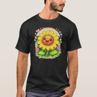 🌻 Title Cute Smiling Sunflower Rainbow Garden T Shirt
